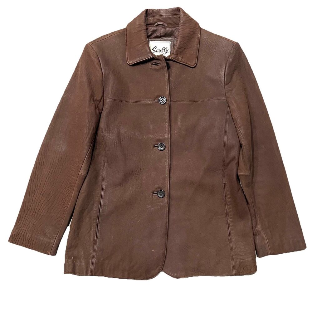 Scully Womens Brown Leather Button Down Jacket Si… - image 1
